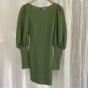Green Puff Sleeve Sweater Dress